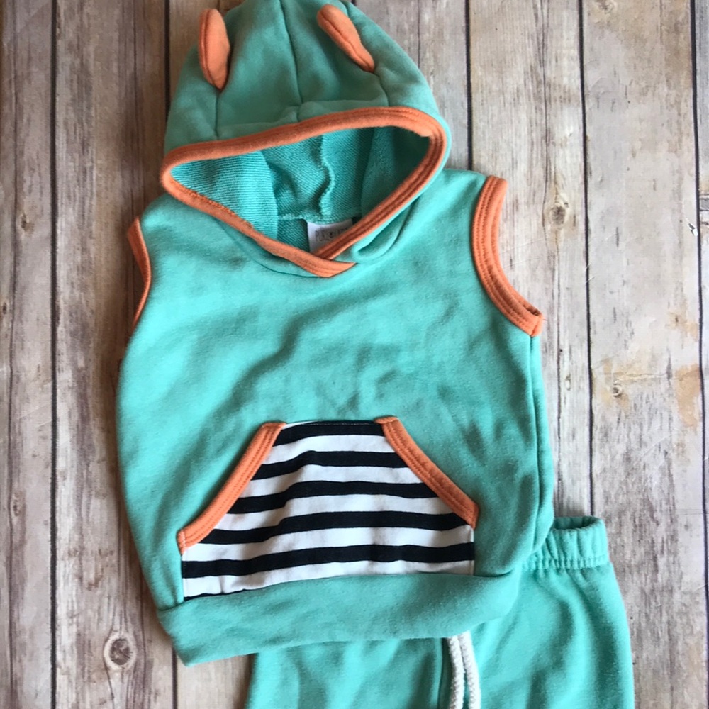 Turquoise bear Purl Lamb hoodie with joggers 6-12